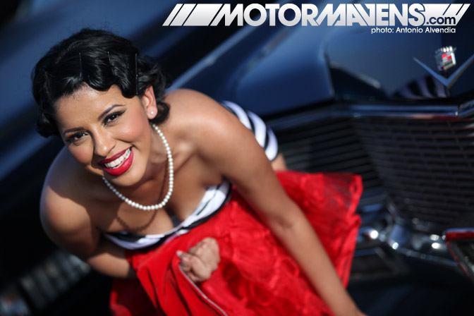 Mooneyes, Mooneyes Xmas Party, pin up girl, hot rod, cadillac, irwindale, pin up little bit